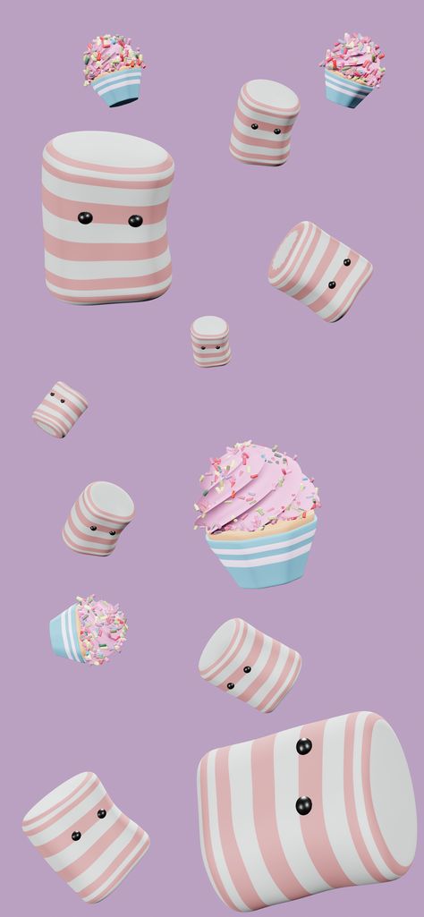 Falling Wallpaper, Pink Digital Art, Blender Art, Iphone Wallpaper Cute, Cute Marshmallows, Fall Cupcakes, Blue Cartoon, 3d Blender, Wallpaper Cute