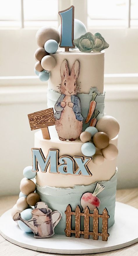 Peter Rabbit Theme Cake, Peter Rabbit Cake Birthdays, Peter The Rabbit Cake, Flopsy Bunny Cake, Peter Rabbit 1st Birthday Cake, Peter Rabbit Cake Smash, Peter Rabbit Cake Ideas, Peter Rabbit Cakes, Peter Rabbit 1st Birthday Boy