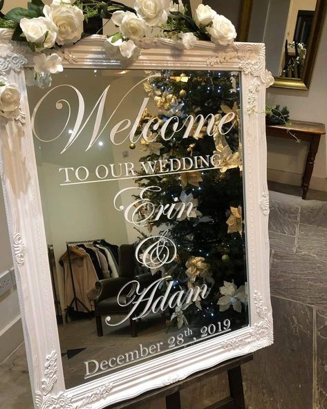 Wedding Mirror - Personalised - Wedding Reception - Welcome to our Mirror Wedding Signs, Wedding Table Pink, Wedding Rin, Wedding Sign Decor, Wedding Welcome Board, Wedding Mirror, Weddings Receptions, Rustic Wedding Signs, Wedding Floral Centerpieces