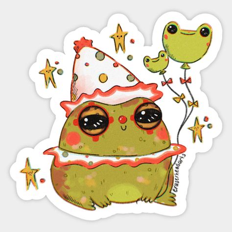 Clown Frog, Frog Illustration, Frog Decor, Cute Clown, Frog Art, Cute Frog, Flash Art, Cute Frogs, Cute Doodles