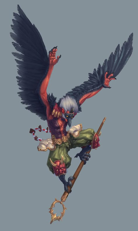 Tengu, Pedro Vasconcellos on ArtStation at https://www.artstation.com/artwork/nQwoL1 Tengu Concept Art, Yokai Concept Art, Tengu Character Design, Tengu Warrior, Yokai Character Design, Tengu Art, Japanese Demon Art, Japanese Kappa, Yokai Art