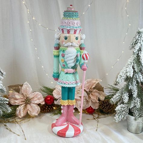 Brand New Sugarplum 21" Resin Pastel Peppermint Nutcracker Cake Hat Stunning New Figure Just Beautiful Made Of Detailed Resin Perfect For A Sugarplum Candy Gingerbread Decor. Pastel Nutcracker Christmas, Candyland Nutcracker, Peppermint Nutcracker, Candy Nutcracker, Nutcracker Cake, Donut Christmas Tree, Donut Christmas, Sugarplum Christmas, Cake Hat