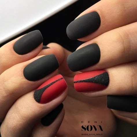 Fabulous Nail Art Ideas picture 5 Matte Black Nail Polish, Red Black Nails, Black Manicure, Matte Nail Art, Manicure Designs, Nagellack Trends, Matte Black Nails, Matte Nails Design, Black Nail Designs