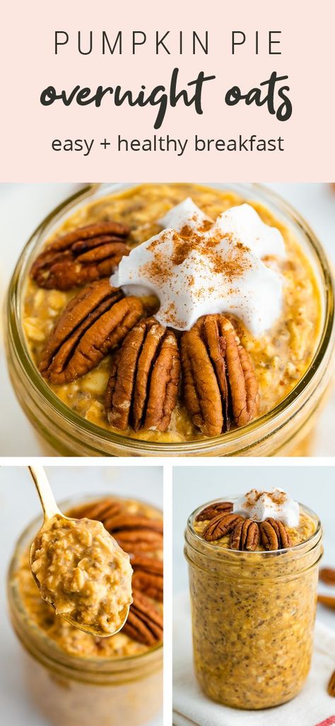 Pumpkin Pie Overnight Oats, Pumpkin Overnight Oats, Healthy Pumpkin Pie, Vegan Overnight Oats, Healthy Oatmeal Recipes, Healthy Pumpkin Pies, Overnight Oats Healthy, Overnight Oatmeal, Oats Recipe