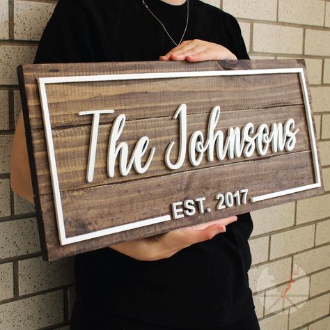 Wooden Home Sign Custom Wood Sign Personalized Family Name - Etsy Thoughtful Bridal Shower Gifts, Wedding Entrance Sign, Wooden Name Plaques, Making Signs On Wood, Rustic Save The Dates, Wooden Name Signs, Family Name Sign, Name Wall Art, Wooden Names