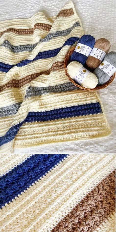 Crochet Strip Blankets, Crochet Quilt Pattern, Crochet Blanket Tutorial, Striped Crochet Blanket, Crochet Throw Pattern, Crochet Square Blanket, Afghans Crochet, Chunky Crochet Blanket, Crocheted Blanket