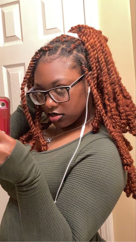 Marley Twists Ginger, Copper Twists Black Women, Ginger Spring Twists, Layered Passion Twist, Ginger Senegalese Twist, Ginger Marley Twist, Short Boho Passion Twists, Ginger Island Twist, Invisible Locs Twist With Color