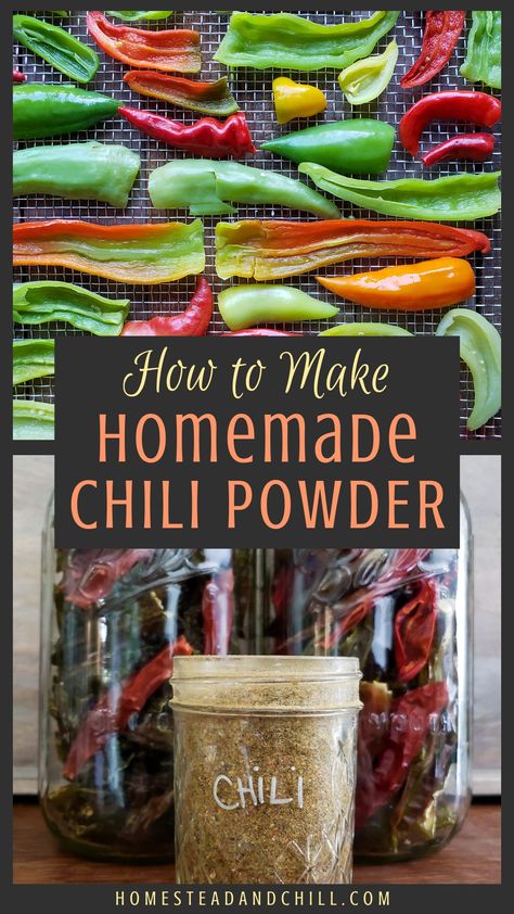 Read along to see how easy it is to make homemade chili powder, in just 4 simple steps. Bright and flavorful, homemade chili powder puts store-bought chili powder to shame. Chili Powder Recipe, Homemade Chili Powder, Homestead Cooking, Easy Homemade Chili, Lentil Curry Recipes, Easy Canning, How To Make Chili, Dried Chili Peppers, Food Preserving