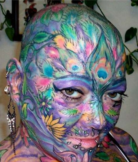 Full Face Tattoo - – The Worst Bad Tattoos, The Ugliest Regrets, too. Full Face Tattoo, Bad Face Tattoos, Old Women With Tattoos, Face Tats, Face Tattoos For Women, Facial Tattoos, Best Tattoos For Women, Tattoo Fails, Full Body Tattoo