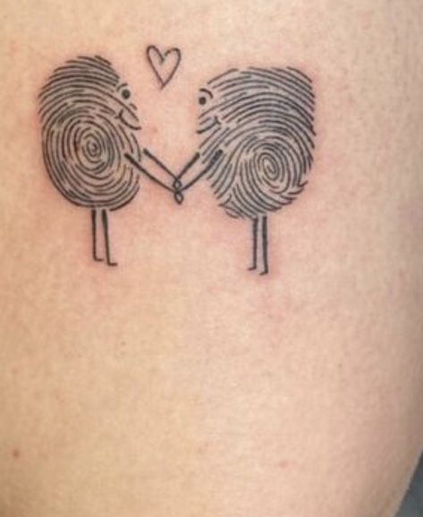 Couple Tattoos Thumb Print, Husband Love Tattoo, Parents Finger Print Tattoo Ideas, Finger Prints Tattoo, Bonus Mom And Daughter Tattoos, Finger Print Heart Tattoos, Mother Daughter Son Tattoos, Tattoo Father And Daughter, Fingerprint Tattoo Ideas Unique