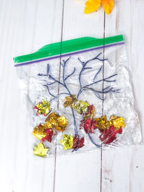 4 Fall Sensory Bags for Babies and Toddlers - Views From a Step Stool Fall Sensory Bags, Sensory Bags For Babies, Fine Motor Play, Fall Sensory, Infant Lesson Plan, Infant Sensory Activities, Toddler Craft, Play For Kids, Sensory Bags