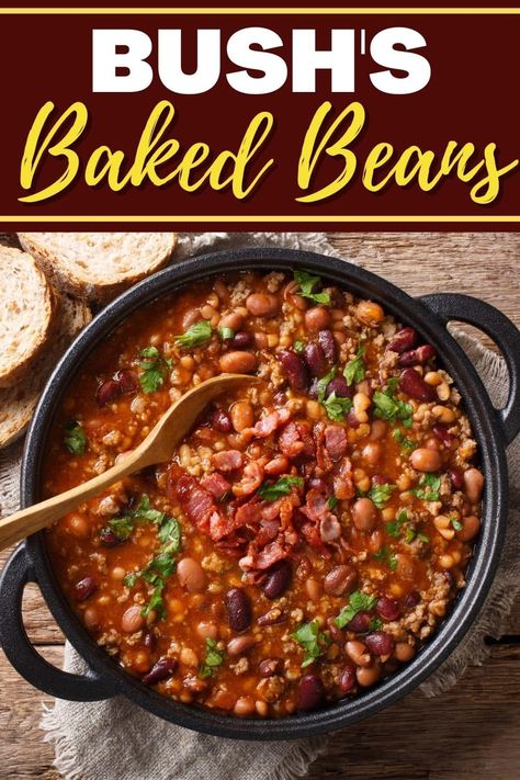 Turn an ordinary can of Bush’s baked beans into a phenomenal BBQ side dish! With just 7 ingredients and 10 minutes of prep, this delicious dish is ready in no time. Barbecue Baked Beans Recipe, Baked Bean Casserole, Vegetarian Baked Beans, Canned Baked Beans, Bbq Side Dish, Best Baked Beans, Beans In Crockpot, Bbq Baked Beans, Barbecue Side Dishes