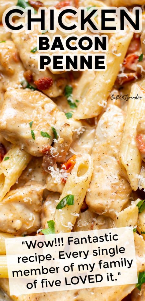 Chicken Bacon Penne, Pasta Recipe Chicken, Chicken Penne Recipes, Chicken Penne Pasta, Penne Recipes, Chicken Penne, Parmesan Cream Sauce, Easy Pasta Dinner, Pesto Chicken Pasta