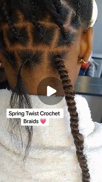 Textured Hair Education | Spring Twist Crochet Braids. ✨  🎥 @braidstribe | Instagram Womens Braided Hairstyles Black, Pre Braided Crochet Braids, How To Crochet Twist Braids, Rubber Band Two Strand Twist, Spring Twists Tutorial, How To Do Spring Twist Braids, Spring Twist Tutorial, No Braid Crochet Hairstyles, Natural Hair Styles For Black Women Diy