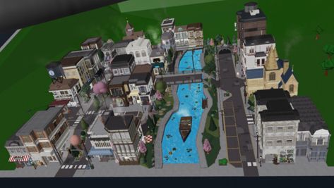 Cute Towns In Bloxburg, Blox Burg Town Ideas, Bloxburg Parking Lot Ideas, Bloxburg House Ideas Detailed, Bloxburg House Detailed, Roblox Town Ideas, Bloxburg City Build, Bloxburg Building Ideas Town, Bloxburg City Ideas Layout