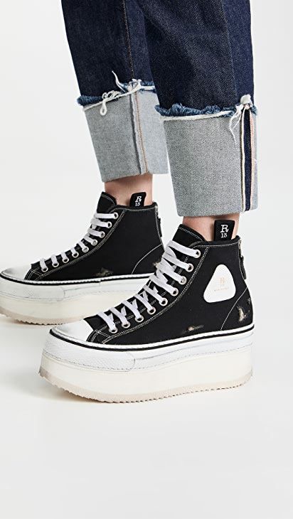 Designer Platform Shoes | SHOPBOP Top Sneakers Women, Fabric Canvas, Black High Tops, Vans High Top Sneaker, Denim Branding, Sneaker Collection, Platform Sneakers, Platform Shoes, Lace Up Boots