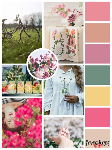 Spring moodboard + color palette Spring Mood Board Inspiration, Spring Mood Board Fashion, Spring Summer Mood Board, Spring Inspiration Moodboard, April Mood Board Aesthetic, Spring Garden Color Palette, Spring Mood Board Aesthetic, Moodboard Inspiration Mood Boards Ideas, Mood Board Spring