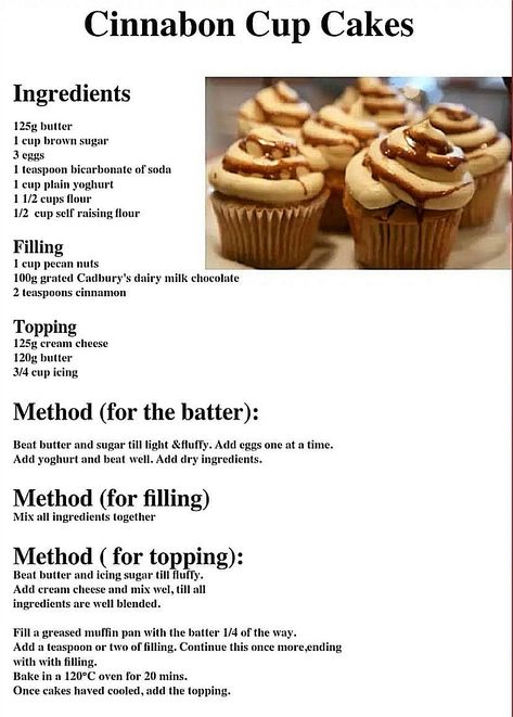 Deserts Recipes Cupcakes, Cinnamon Cupcakes, Homemade Recipe Books, Homemade Cookbook, Baking Recipes Cookies, Sweet Dishes Recipes, Easy Baking Recipes Desserts, Tasty Baking, Sweet Snacks Recipes