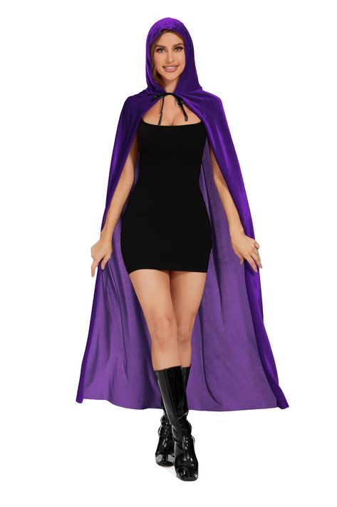 PRICES MAY VARY. PREMIUM FABRIC: Raven cape Crafted from top-notch velvet, ensuring a soft touch and a luxurious feel that drapes beautifully with every movement. VERSATILE COLORS: Raven costume Available in classic shades such as Midnight Black, Royal Blue, and Crimson Red Cape, perfectly complementing any attire and occasion. SIZING VARIETY: Raven cosplay Offered in multiple sizes to cater to all: Small (M=130cm) fits 4'9"-5'3", Medium (L=150cm) accommodates 5'4"-6', and Large (XL=170cm) ideal Purple Vampire Costume, Black Cape Costume Ideas Women, Black Cape Costume, Starfire Costume, Red Riding Hood Cape, Cosplay Cape, Raven Costume, Cloak With Hood, Hood Cape