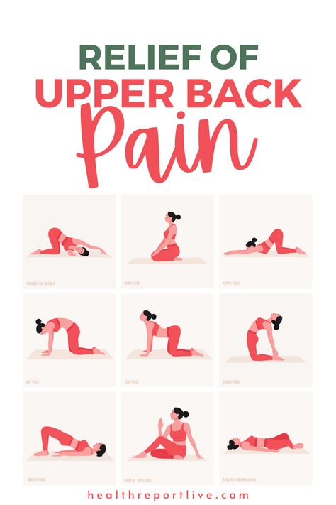 Yoga poses For Upper Back Pain. Young woman practicing Yoga poses. Woman workout fitness and exercises. Exercises For Upper Back Pain, Exercises For Upper Back, Upper Back Pain Relief, Upper Back Exercises, Mid Back Pain, Back Relief, Middle Back Pain, Cow Pose, Back Stretches For Pain