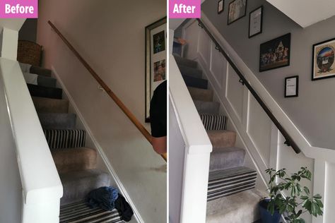 Closed In Staircase Ideas, Closed Staircase Ideas, Stairwell Wall Ideas, Closed Staircase, Staircase Paneling, Stairwell Ideas, Diy Fans, Stairwell Wall, Stair Paneling