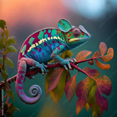 Download Exotic colorful chameleon on a tree. Generative AI. Stock Illustration and explore similar illustrations at Adobe Stock. African Animals Photography, Colorful Chameleon, Exotic Paintings, Chameleon Art, Crazy Tattoos, Animal Skeletons, Chameleon Color, Cricket Wallpapers, Cute Reptiles