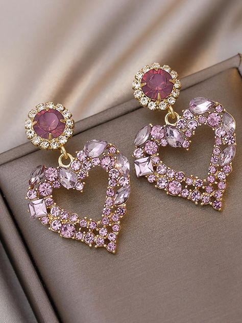 Purple  Collar  Zinc Alloy   Embellished   Women's Fashion Jewelry Pretty Jewellery Rings, Stylish Jewelry Accessories, Fancy Jewelry Necklace, Pretty Jewelry Necklaces, Purple Collar, Fancy Jewellery Designs, Fancy Earrings, Heart Shaped Earrings, Girly Accessories