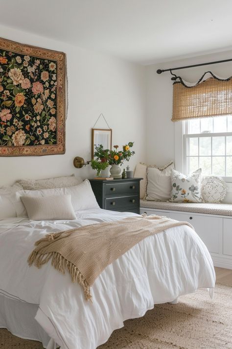 Find inspiration in vintage cottage bedroom decor with our 20 ideas, blending floral patterns and weathered textures for a cozy escape. Vintage Cosy Bedroom, Cottage Aesthetic Bedroom, Cottage Bedroom Decor Ideas, Vintage Cottage Bedroom, Cottagecore Bedroom Decor, Cottage Bedroom Ideas, French Cottage Bedroom, Cottage Bedroom Decor, Country Cottage Bedroom