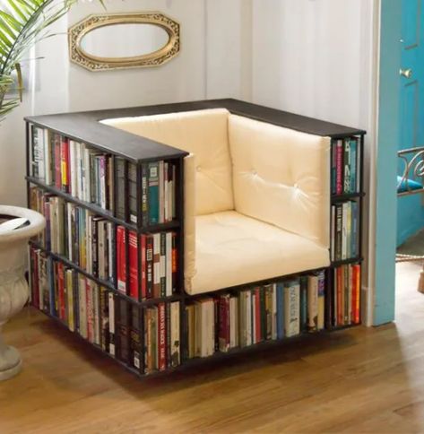 A Weekend of Reading to Change Your Literary Life | A Pilgrim in Narnia Bookcase Chair, Small Home Library Ideas, Book Storage Ideas, Ideas For Small Homes, Buying Books, Creative Design Ideas, Beautiful Bookshelf, Corner Bookshelves, Leather Dining Room Chairs