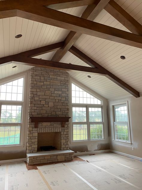 Great Room Addition, Cathedral Ceiling Living Room, Living Room Addition, Vaulted Ceiling Living Room, Family Room Addition, 4 Season Room, Sunroom Addition, Sunroom Designs, Building Homes