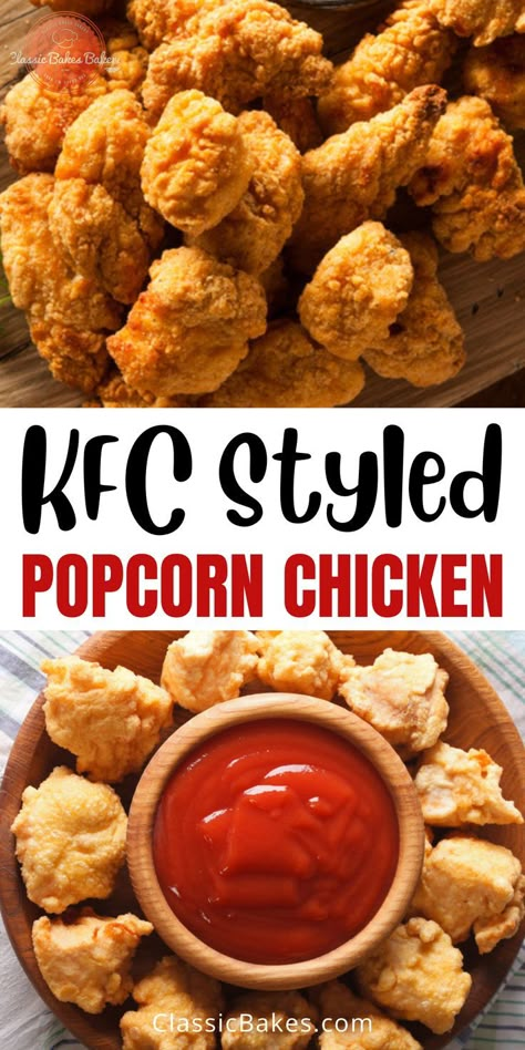 Kfc Popcorn Chicken Recipe, Kfc Popcorn Chicken, Spicy Popcorn, Kfc Chicken Recipe, Popcorn Chicken Recipe, Kfc Recipe, Chicken Nugget Recipes, Homemade Popcorn, Kfc Chicken