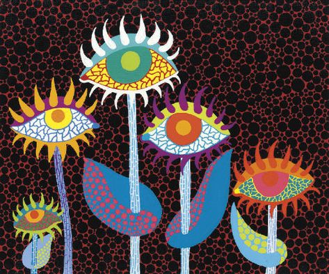 Yayoi Kusama (b. 1929) | Eyes Growing on Trees | 1990s, Paintings | Christie's Mural Ideas, Art Japonais, Yayoi Kusama, Camping Art, Eye Art, Art Club, Elementary Art, Teaching Art, Conceptual Art