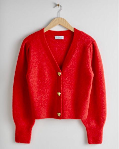 & Other Stories red puff sleeve cardigan with heart buttons http://liketk.it/2WNBO #liketkit @liketoknow.it #LTKunder100 #LTKstyletip Red Knitted Cardigan, Red Knit Cardigan, Fitted Cardigan, Long Sleeve Knitted Cardigan, Heart Button, Spring Sweater, Red Cardigan, Button Cardigan, Cardigan Sweaters For Women