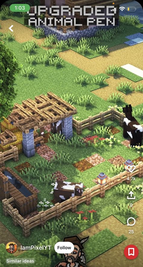 Minecraft Farm, Animal Pen, Minecraft Crafts, Minecraft Buildings, Minecraft Building, Minecraft Designs, Minecraft Houses, Cute Little Animals, Farm Animals