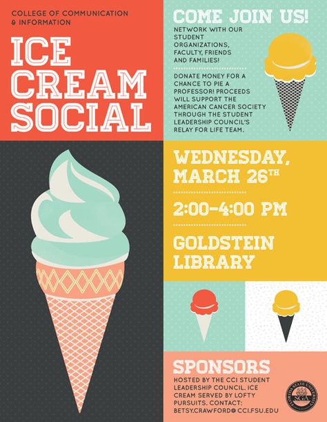 2014-CCI SLC Ice Cream Social Flyer Ice Cream Graphic Design, Mises En Page Design Graphique, Ice Cream Poster, Design Fonts, Ice Cream Social, Graphic Design Flyer, Flyer Design Inspiration, Event Poster Design, Plakat Design