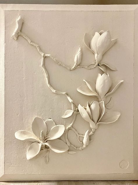 MAGNOLIA CERAMIC WALL PANEL | Botanical Ceramic Flower Wall Art, Modern Clay Art, Flower Clay Art, Ceramic Wall Art Sculpture, Ceramic Panel, Sculpture Flower, Lotus Sculpture, Sculpture Art Projects, Japanese Anemone