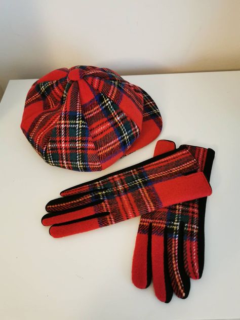 Perfect gift set for you or your loved ones Lovely tartan winter hat and matching touchscreen gloves Material: wool, polyester Christmas Closet, Tartan Shoes, Tartan Hat, Plaid Accessories, Tartan Coat, Plaid Hat, Catwalk Models, Plaid Hats, Vintage Goth