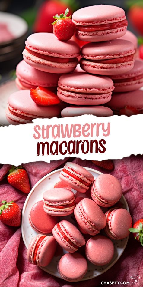 Strawberry Macarons Recipe, Easy Macaroons Recipe, Strawberry Macarons, Resep Starbuck, French Macaroon Recipes, Kue Macaroon, كريم كراميل, Macaron Filling, Resipi Kek