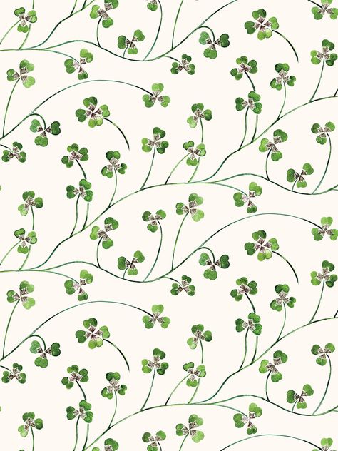 Lucky Leaf Wallpaper, Entryway 2023, Linoleum Stamps, Shamrock Wallpaper, Clover Lawn, Ancient Patterns, Clover Wallpaper, Cherry Blooms, Clover Pattern