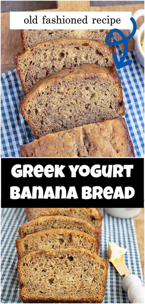 This is the best Banana bread recipe made with Greek yogurt. Greek yogurt banana bread is light, fluffy, and moist. It's an easy banana bread recipe and you can add flavors like chocolate chips, cinnamon, and walnuts. Chocolate Chip Banana Bread Greek Yogurt, Healthy Banana Bread With Applesauce And Greek Yogurt, Moist Banana Bread Greek Yogurt, Light Fluffy Banana Bread, Banana Bread With Yogurt Moist, Healthy Banana Bread Greek Yogurt Almond Flour, Healthy Banana Muffins With Greek Yogurt Easy Recipes, Banana Bread Recipe Moist Greek Yogurt, Banana Bread Recipe Healthy Greek Yogurt