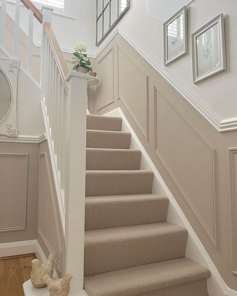 Stairs And Hallway Ideas, House Renovation Design, Stair Paneling, Entrance Hall Decor, Aesthetic Interior Design, House Staircase, Narrow Hallway Decorating, Hallway Inspiration, Home Hall Design