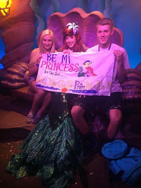 My daughters Promposal at Disney with her boyfriend and Ariel :) Disney Promposal, Formal Proposals, Disney Prom, Prom Posters, Prom Proposals, Cute Prom Proposals, Dance Proposal, Hoco Proposals, Prom Proposal