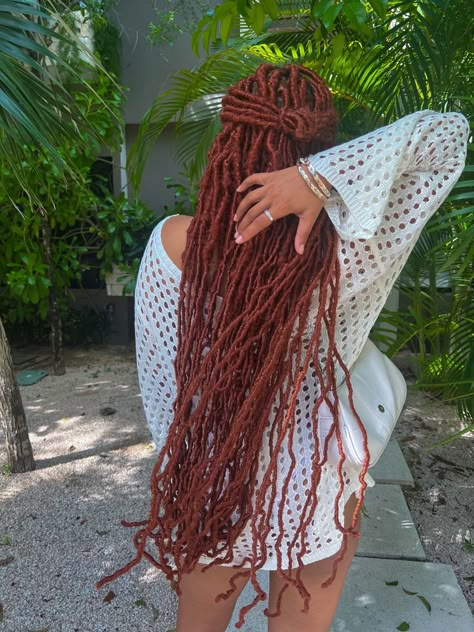 Ginger Crochet Locs, Ginger And Blonde Soft Locs, Copper Faux Locs Black Women, Long Ginger Locs, Copper Soft Locs, 350 Soft Locs, Ginger Faux Locs Black Women, Ginger Goddess Locs, Ginger Butterfly Locs