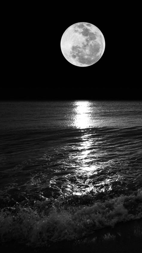 Moon And Stars Wallpaper, Moon Beach, Moonlight Photography, Wallpaper Hitam, Dark Black Wallpaper, Aesthetic Ocean, Dark Art Photography, Dark Nature, Black Wallpaper Iphone Dark