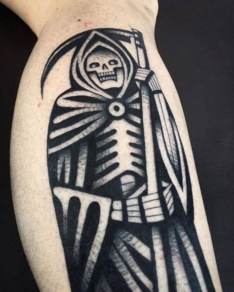 Grim Reaper Skateboarding Tattoo, Grim Reaper Stomach Tattoo, Grim Reaper Traditional Tattoo, American Traditional Grim Reaper Tattoo, Grim Reaper Tattoo Traditional, Traditional Reaper Tattoo, Traditional Grim Reaper Tattoo, Flash Ideas, Grim Reaper Tattoo