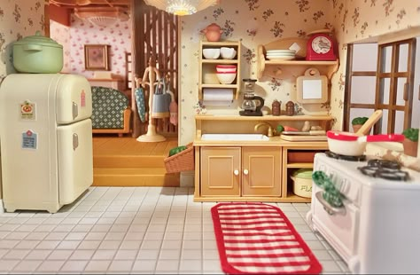 Calico Critters Kitchen, Calico Critter Furniture, Calico Critters Aesthetic House, Sylvanian Families Kitchen, Sylvanian Family House, Craftsman Dollhouse, Calico Critters House, Sylvanian Families Furniture, Calico Critters Furniture