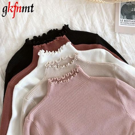 cd0dce8fca267bf1fb86cf43e18d5598desc48083072ri Sweater Rajut, Pullover Mode, Pullover Outfit, Slim Sweater, Ruffle Sweater, Womens Turtleneck, Mode Inspo, Winter Mode, Casual Pullover