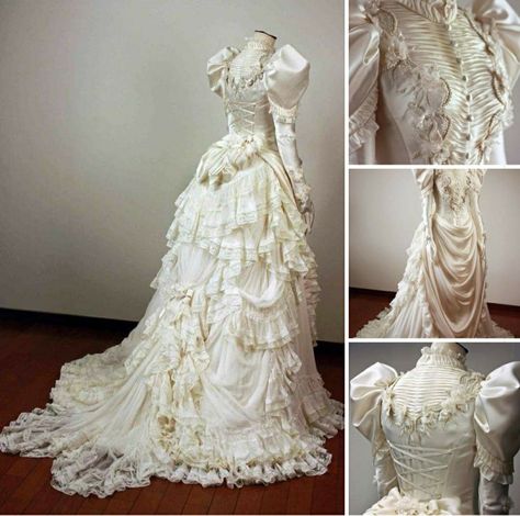 Victorian Royal Wedding Dress, Antebellum Dress, Victorian Fitted Ball Gown For Wedding, Wedding Gown With Ruffles And Fitted Bodice, Fitted Ruffled Gown For Debutante Ball, Fitted Ruffle Dress For Wedding Night, Ceremony Dresses With Ruffled Fitted Bodice, Fitted Ruffled Wedding Dress For Debutante Ball, White Ruffled Gown For Wedding Night