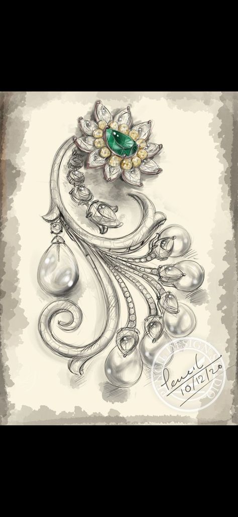 Vintage Jewelry Illustration, Anna Hu, Jewellery Illustration, Jewelry Sketch, Jewel Drawing, Necklace Drawing, Bridal Diamond Necklace, Peacock Jewelry, Jewelry Rendering