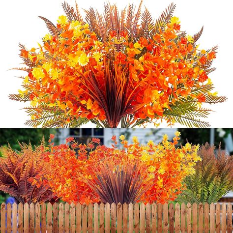 XEOLIAN 20 Bundles Artificial Fall Flowers, Fake Autumn Plants for Thanksgiving Outdoor UV Resistant No Fade Faux Plastic Plants Garden Porch Window Box Decorating Autumn Plants, Window Porch, Porch Pots, Patio Wedding, Garden Porch, Fall Plants, Seasonal Home Decor, Artificial Flower Arrangements, Plastic Flowers